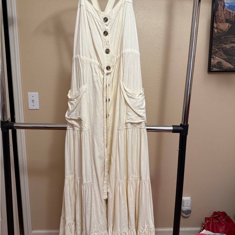 Free People Cream Maxi Dress with Button Detail
